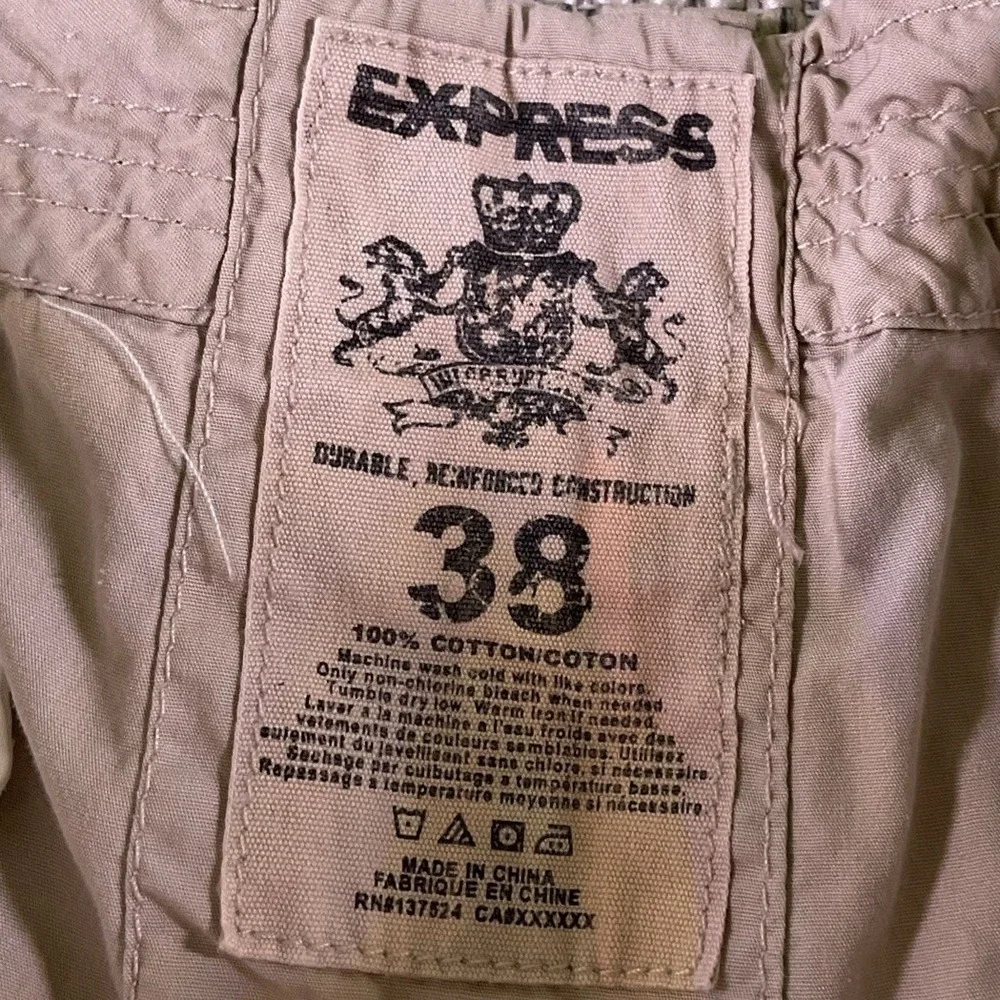Express Mens Khaki Tan Cargo Shorts Size 38 Cotton Utility Casual EA0413AV